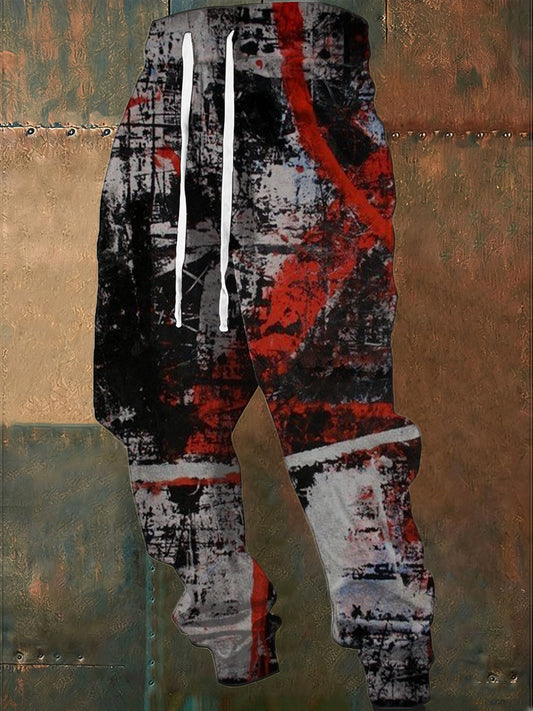 Men's Edgy Black-Red Abstract Graffiti Sweatpants