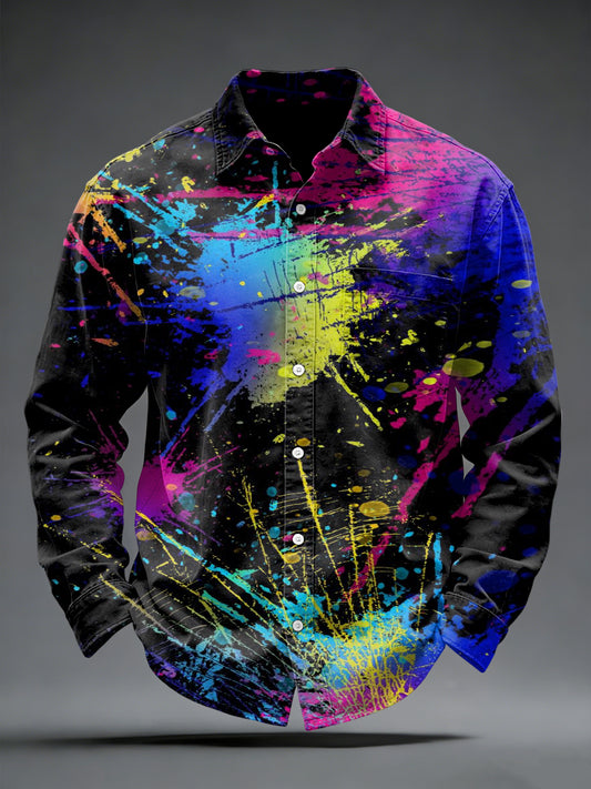 Men's Colourful Graffiti Print Black Shirt