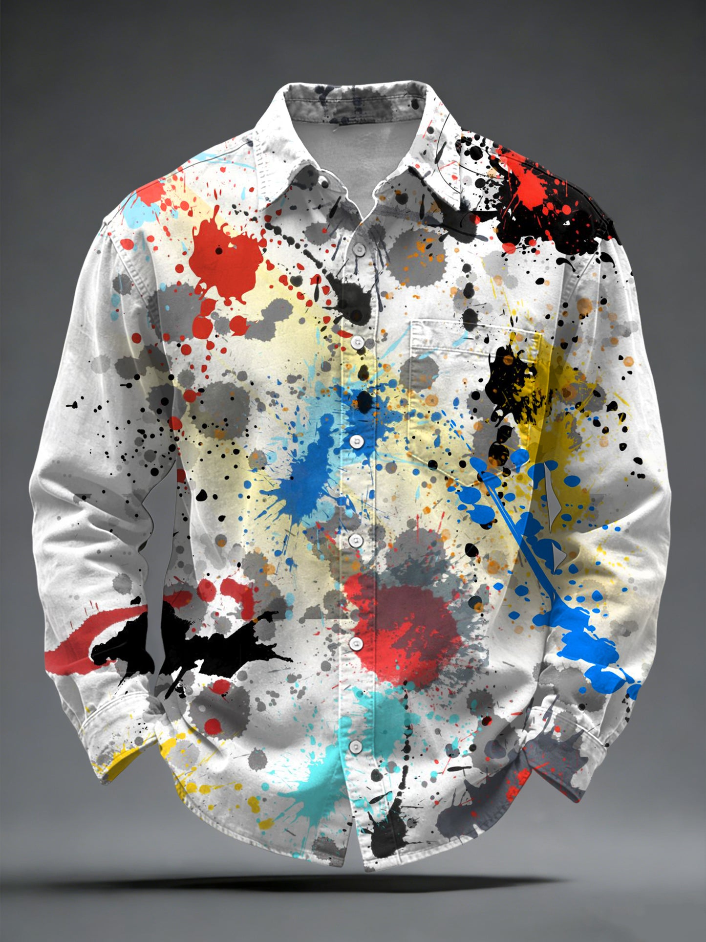 Men's Graffiti Print White Long-Sleeved Shirt