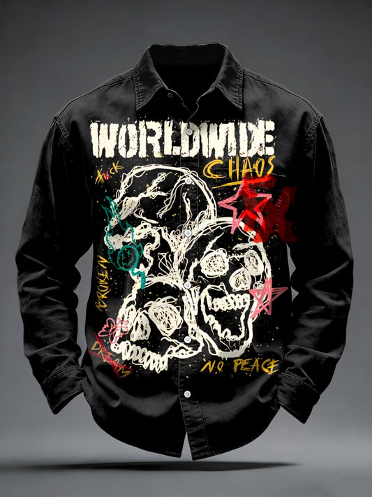 Men's Black Shirt with Skeleton Graffiti Print