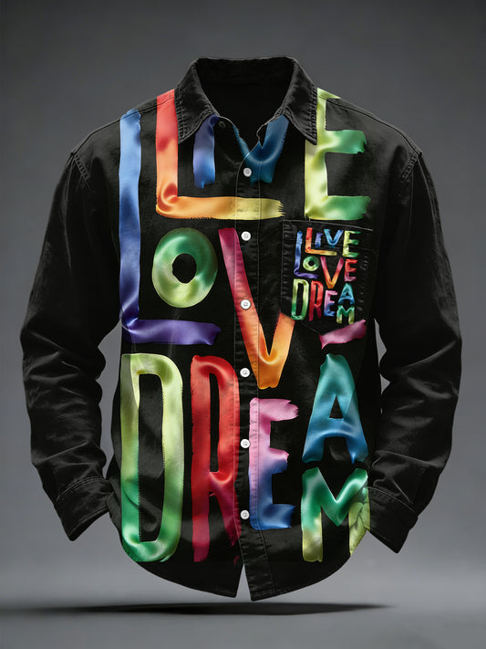 Men's Satin-Finish Graffiti Print Shirt