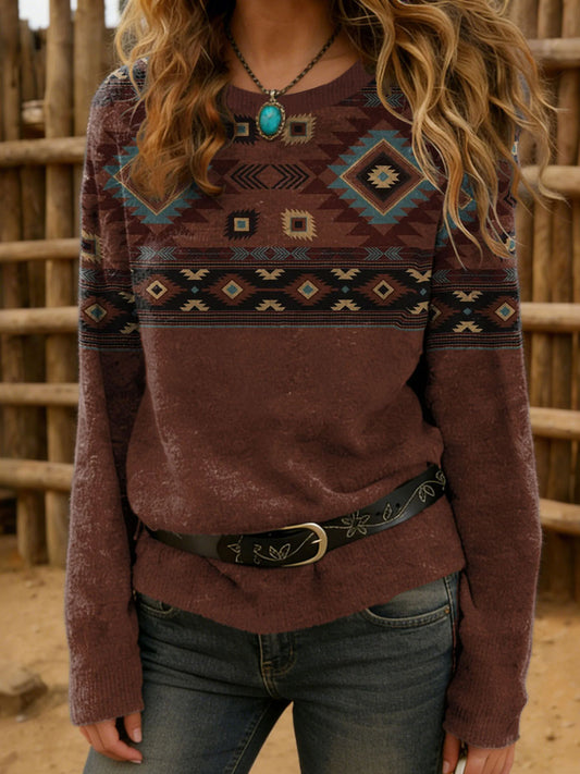 Women'S Vintage Western Aztec Casual Sweater