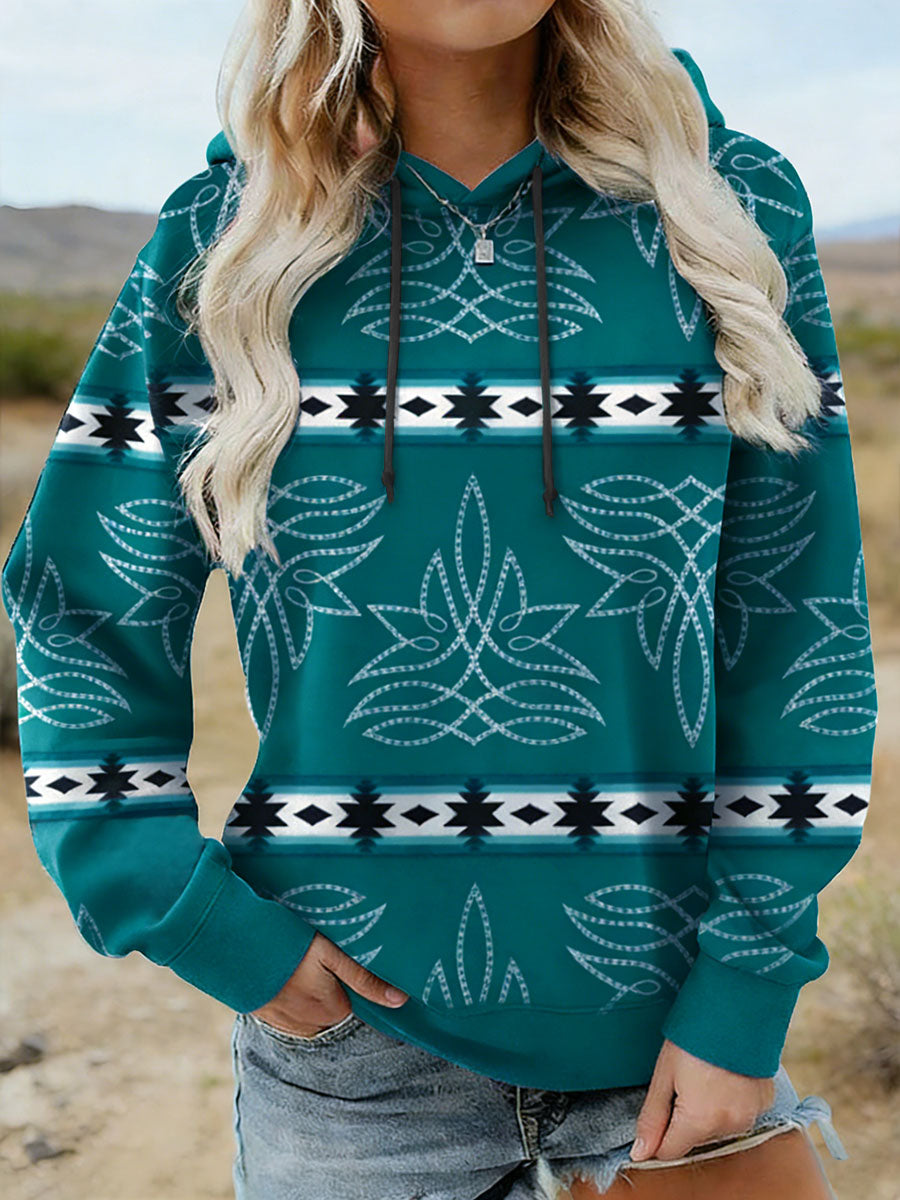 Women's Vintage Western Aztec Drawstring Hoodie
