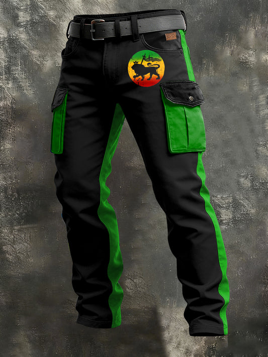 Men's Retro Reggae Art Print Casual Workwear Trousers