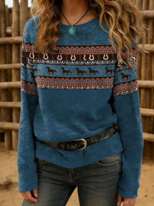 Women's Vintage Aztec Print  Pullover Sweater