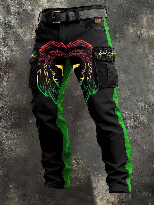 Men's Retro Reggae Art Print Casual Workwear Trousers