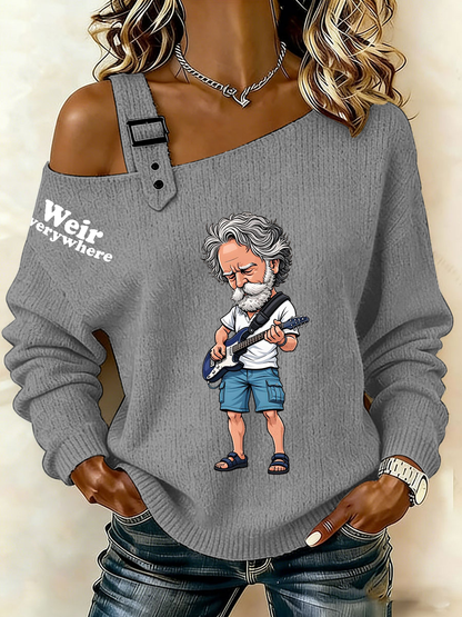 Women’s RIP Bob Weir Weir Everywhere Asymmetrical Shoulder Sweater