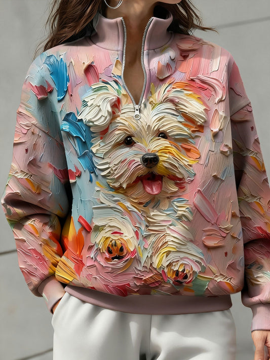 Women's Oil Painting Dogs Art Printed Sweatshirt