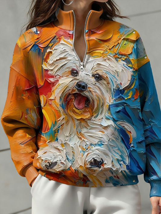Women's Oil Painting Dogs Art Printed Sweatshirt