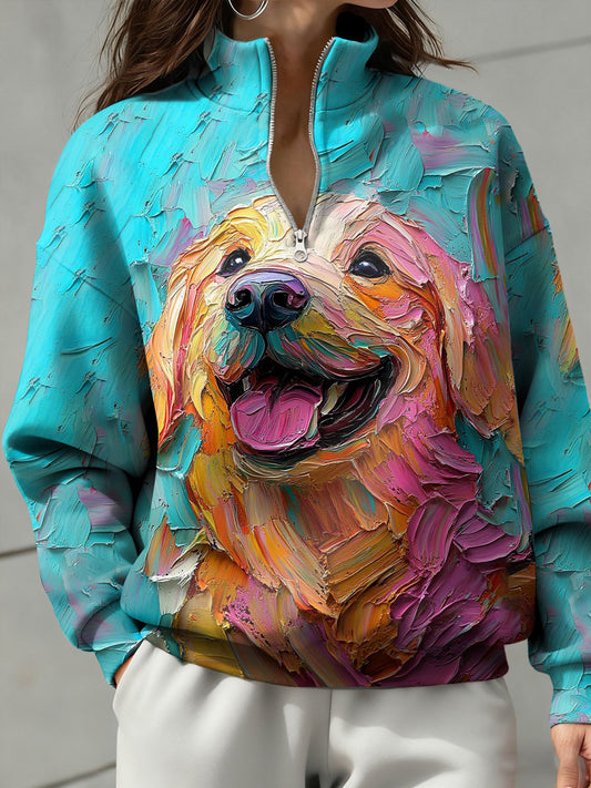 Women's Oil Painting Dogs Art Printed Sweatshirt