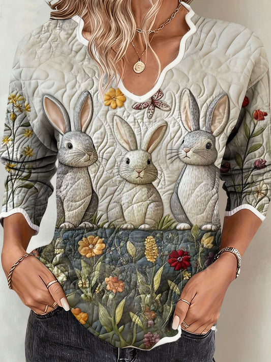 Women's Floral Bunny Art Printed Tops