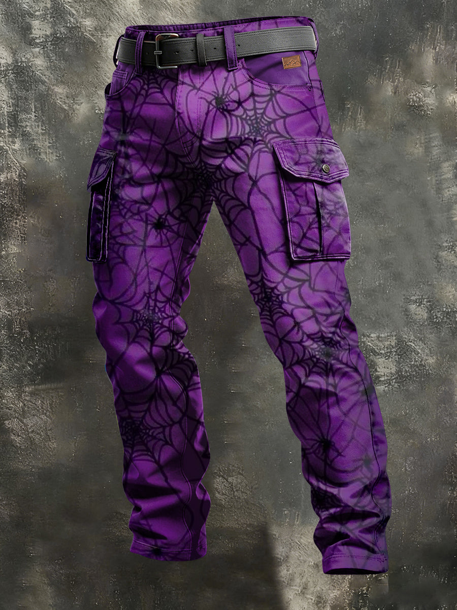 Men's Retro Vacation Business Spider Web Art Print Casual Workwear Trousers