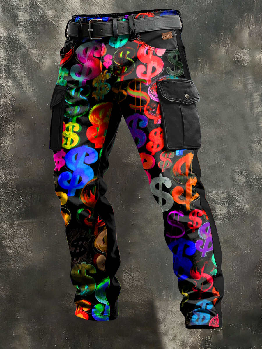 Men's Retro Vacation Business Art Print Casual Workwear Trousers