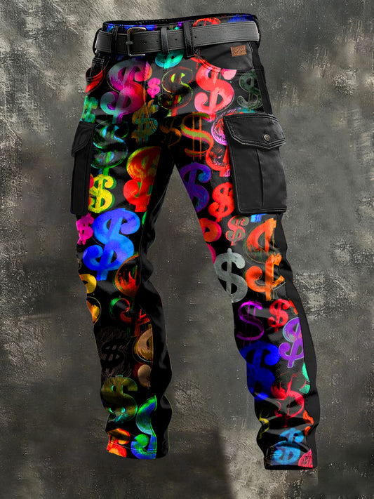 Men's Retro Vacation Business Art Print Casual Workwear Trousers