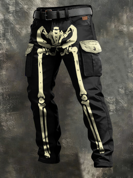 Men's Retro Vacation Business Skeleton Art Print Casual Workwear Trousers