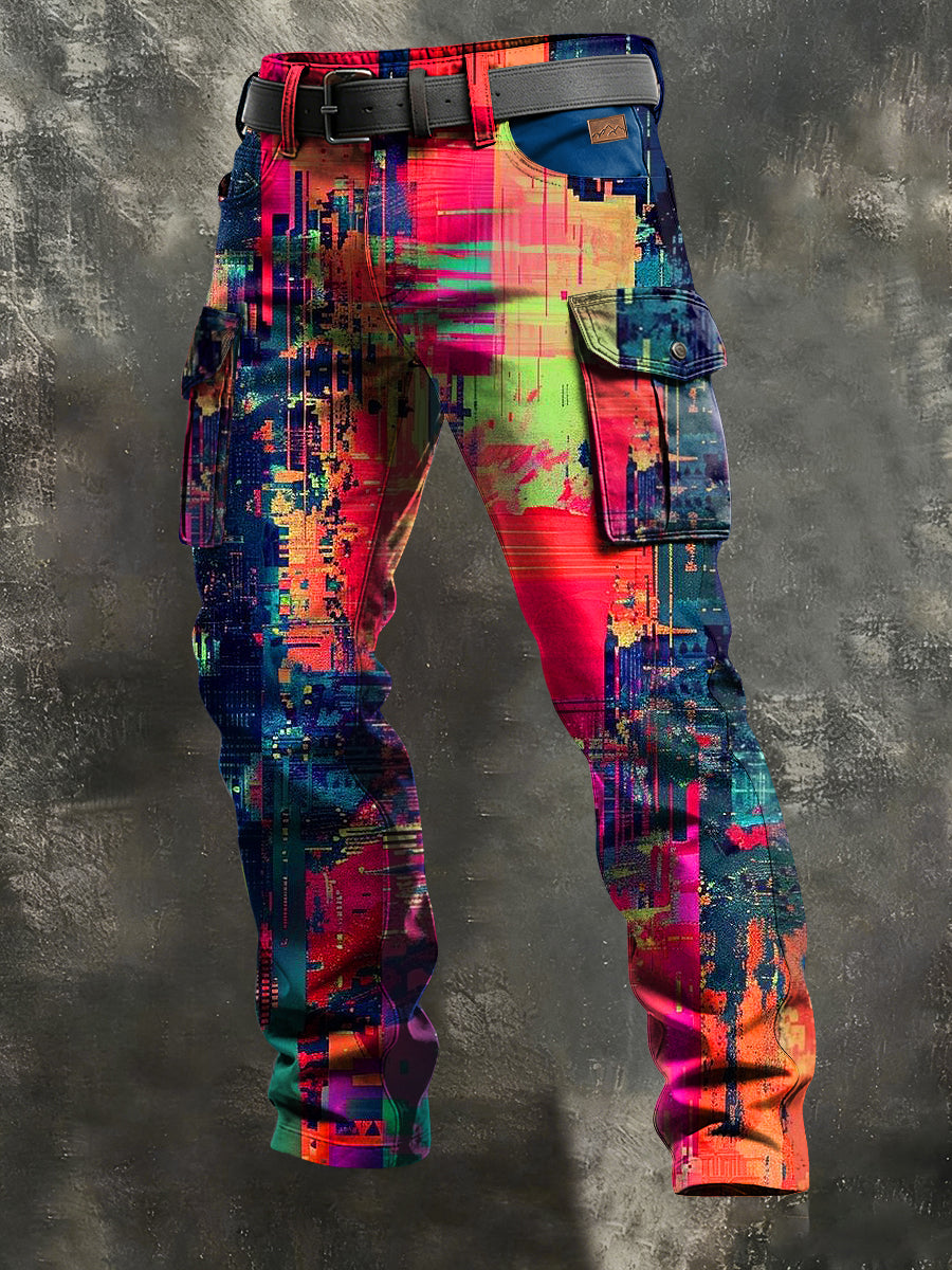 Men's Retro Vacation Business Art Print Casual Workwear Trousers