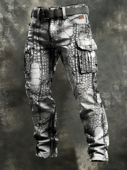 Men's Retro Vacation Business Spider Web Art Print Casual Workwear Trousers