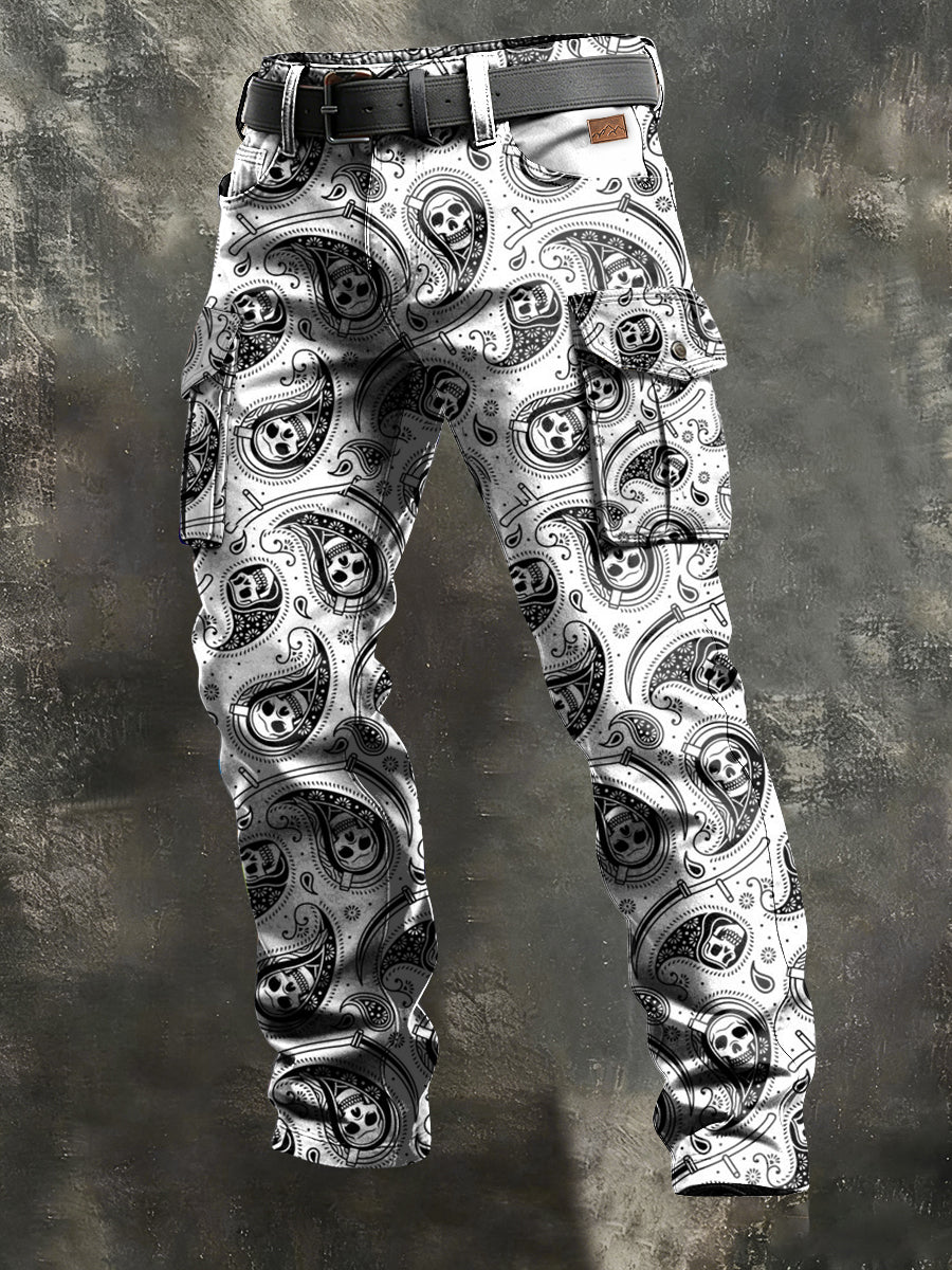 Men's Retro Vacation Business Skull Art Print Casual Workwear Trousers