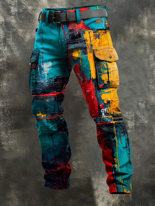 Men's Retro Vacation Business Art Print Casual Workwear Trousers