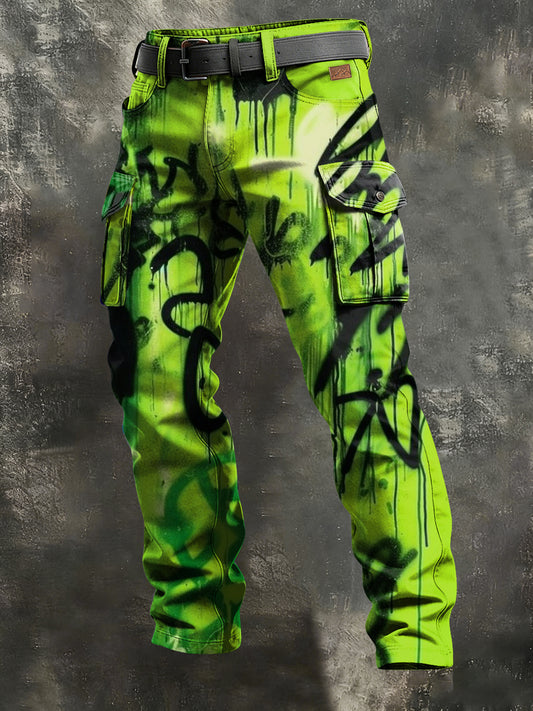 Men's Retro Vacation Business Art Print Casual Workwear Trousers