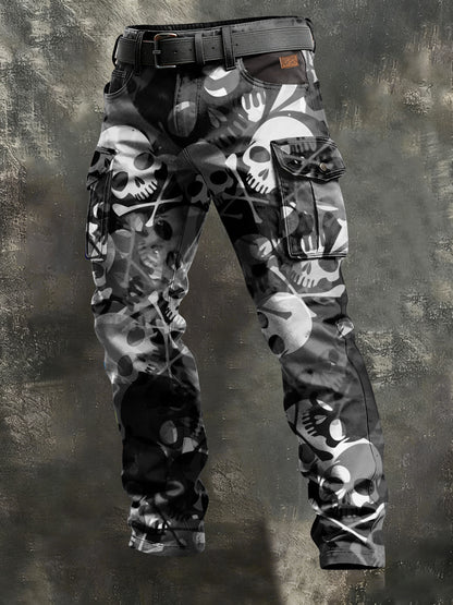 Men's Retro Vacation Business Skull Art Print Casual Workwear Trousers