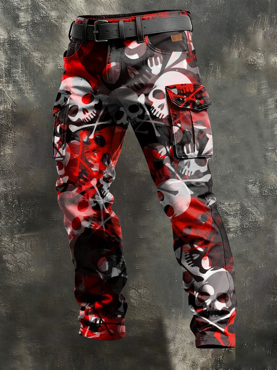 Men's Retro Vacation Business Skull Art Print Casual Workwear Trousers
