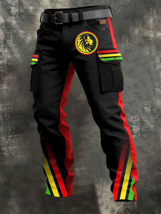 Men's Retro Reggae Art Print Casual Workwear Trousers