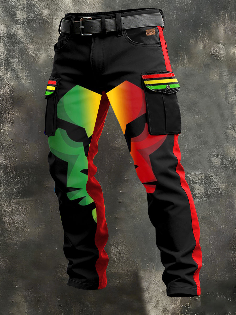 Men's Retro Reggae Art Print Casual Workwear Trousers