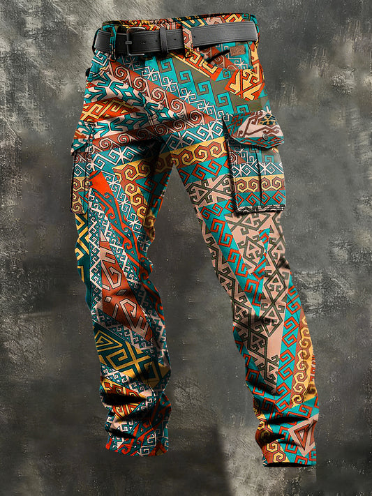 Men's Retro Vacation Business Bohemia Art Print Casual Workwear Trousers