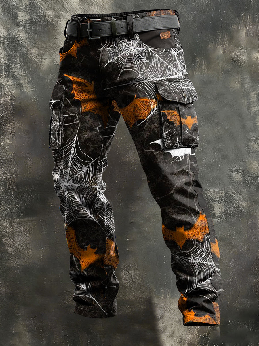 Men's Retro Vacation Business Spider Web Art Print Casual Workwear Trousers