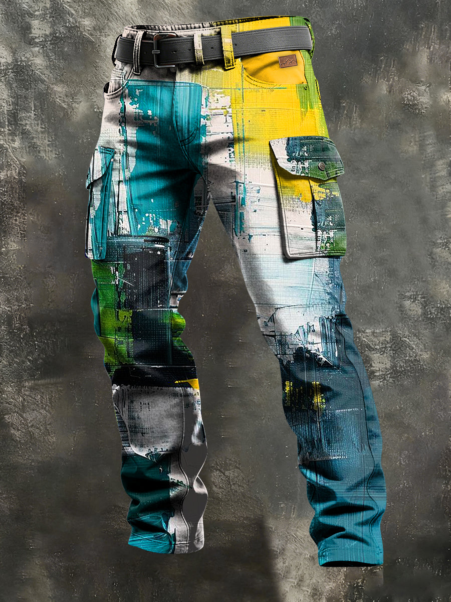 Men's Retro Vacation Business Art Print Casual Workwear Trousers
