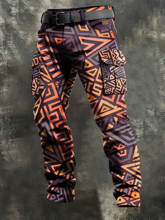Men's Retro Vacation Business Bohemia Art Print Casual Workwear Trousers