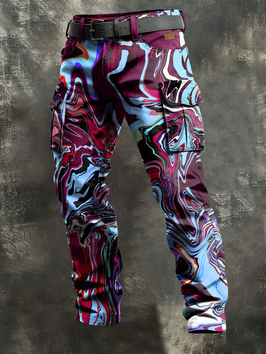 Men's Retro Vacation Business Art Print Casual Workwear Trousers