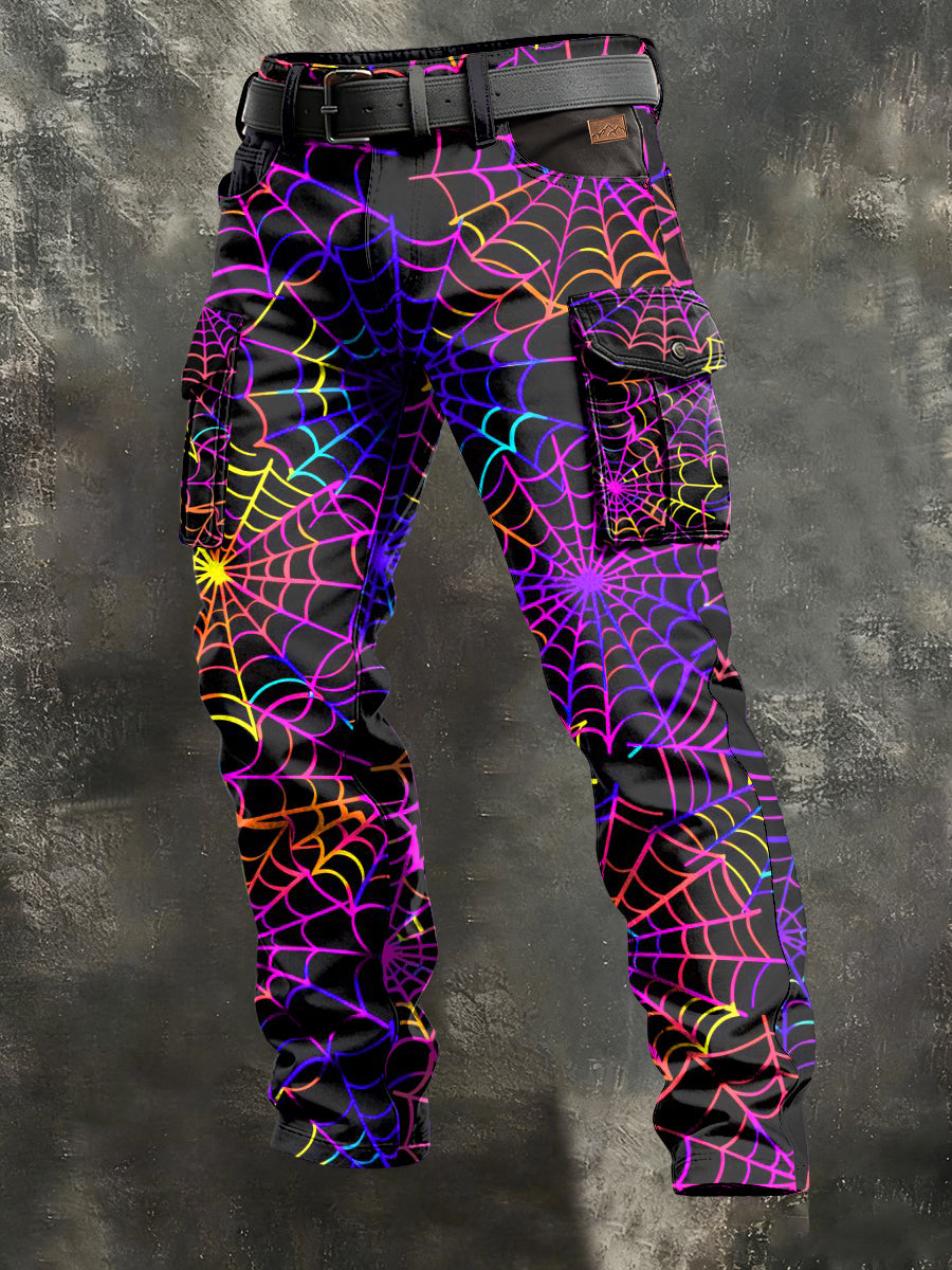 Men's Retro Vacation Business Spider Web Art Print Casual Workwear Trousers