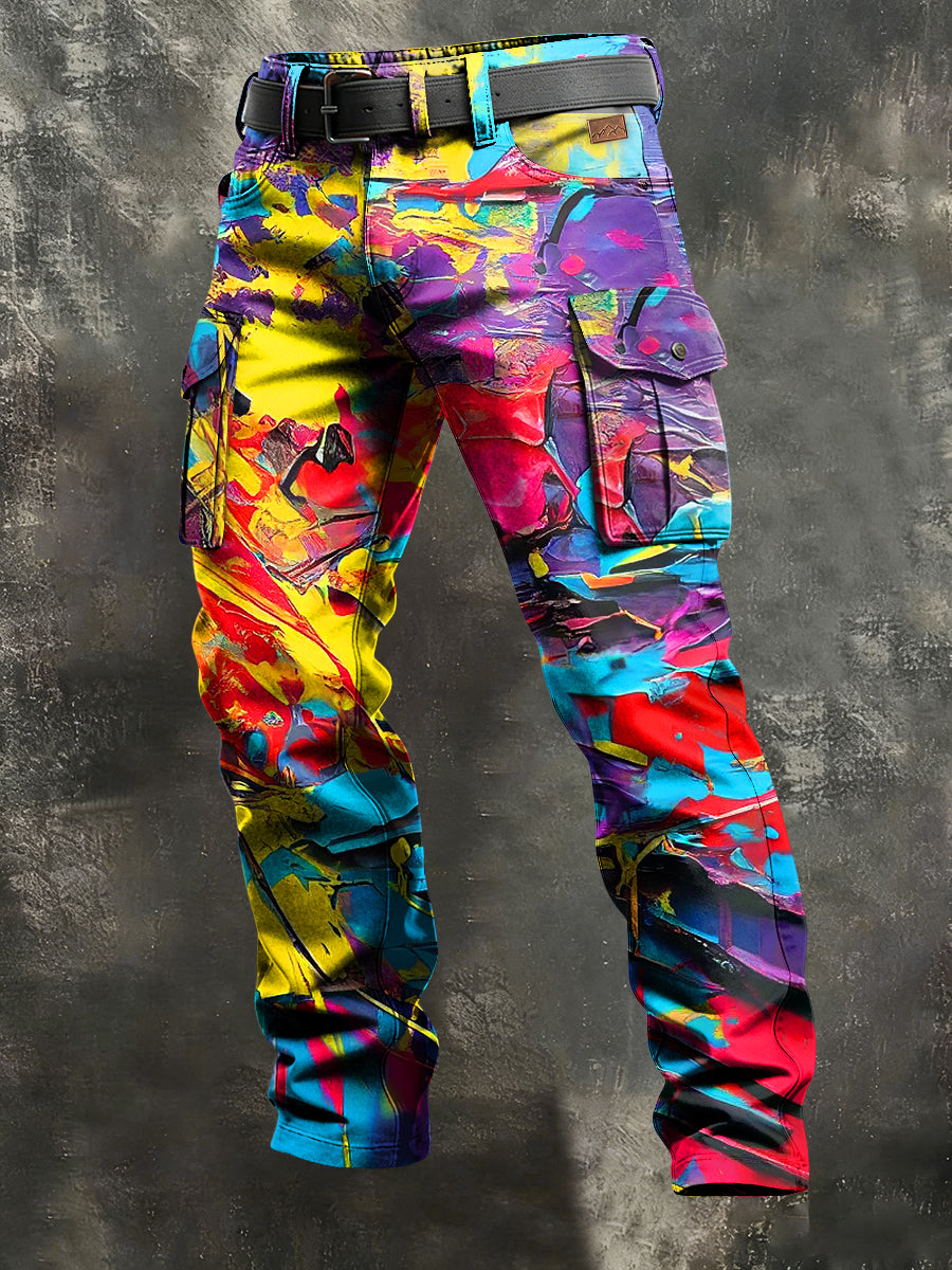 Men's Retro Vacation Business Art Print Casual Workwear Trousers