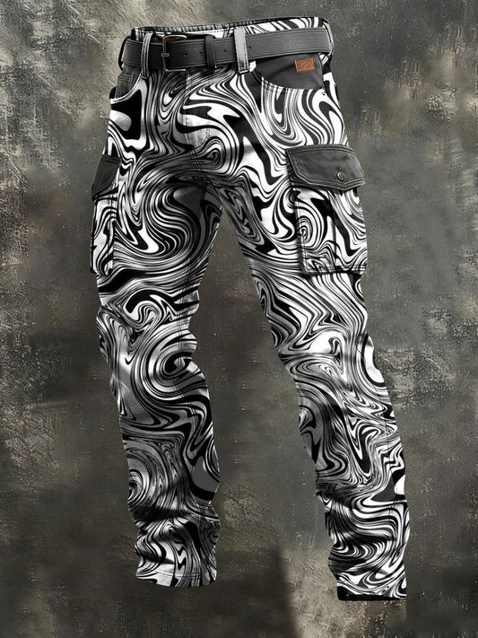 Men's Retro Vacation Business Art Print Casual Workwear Trousers