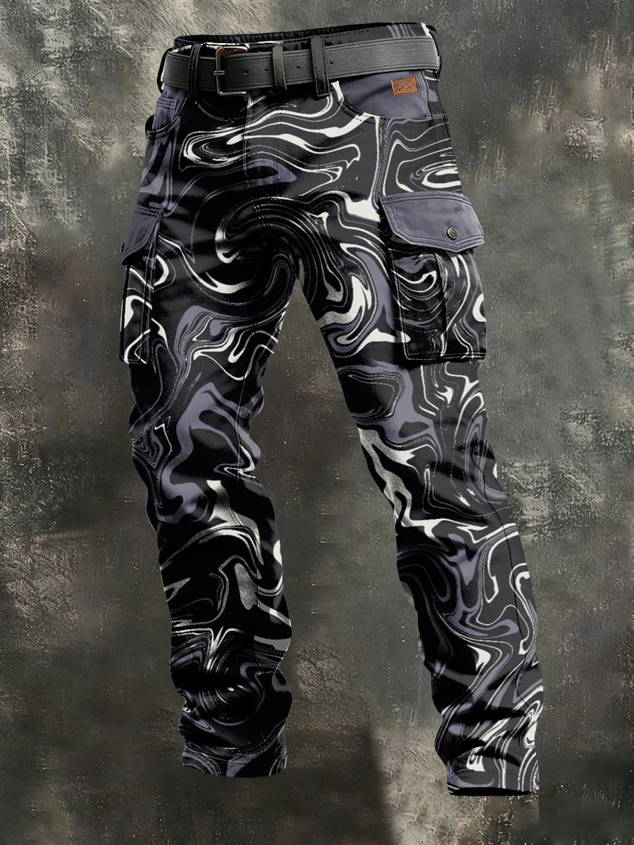 Men's Retro Vacation Business Art Print Casual Workwear Trousers