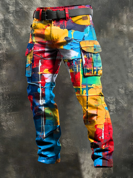 Men's Retro Vacation Business Art Print Casual Workwear Trousers