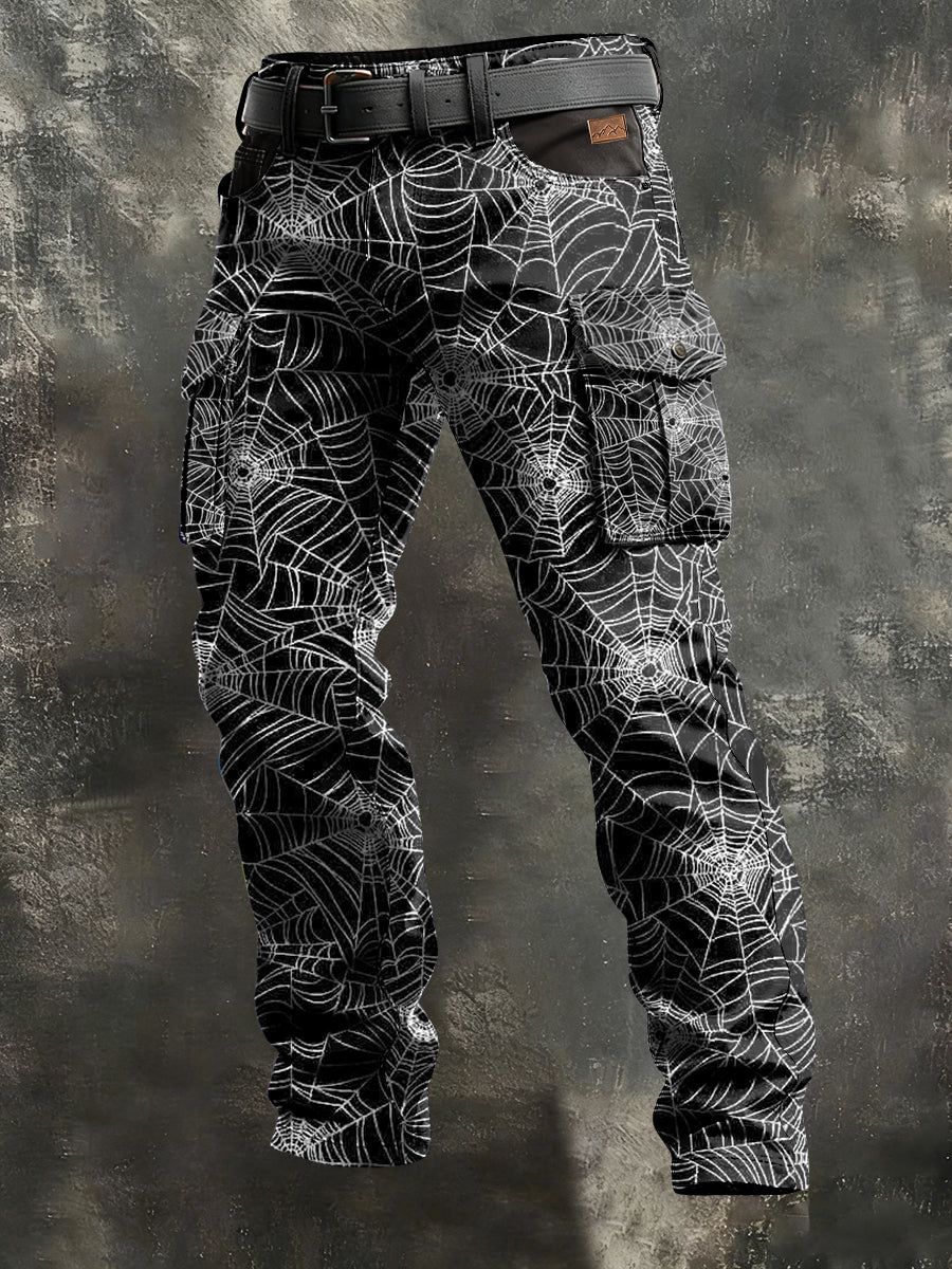 Men's Retro Vacation Business Spider Web Art Print Casual Workwear Trousers