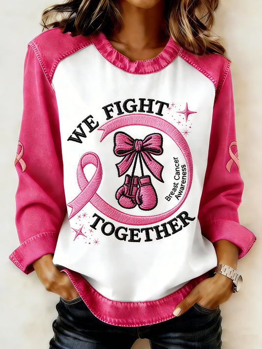 Women's Breast Cancer Printed Collar Long Sleeve Sweatshirt