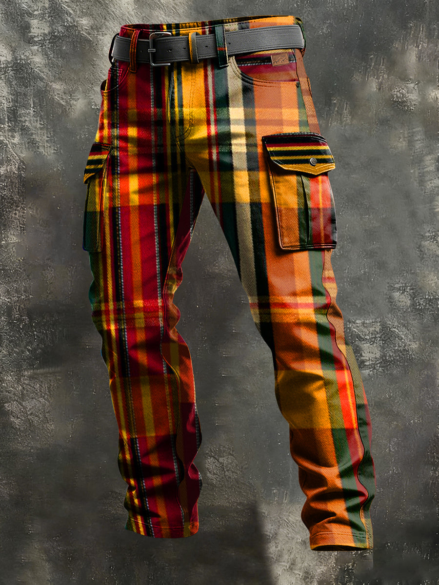 Men's Retro Vacation Business Art Print Casual Workwear Trousers