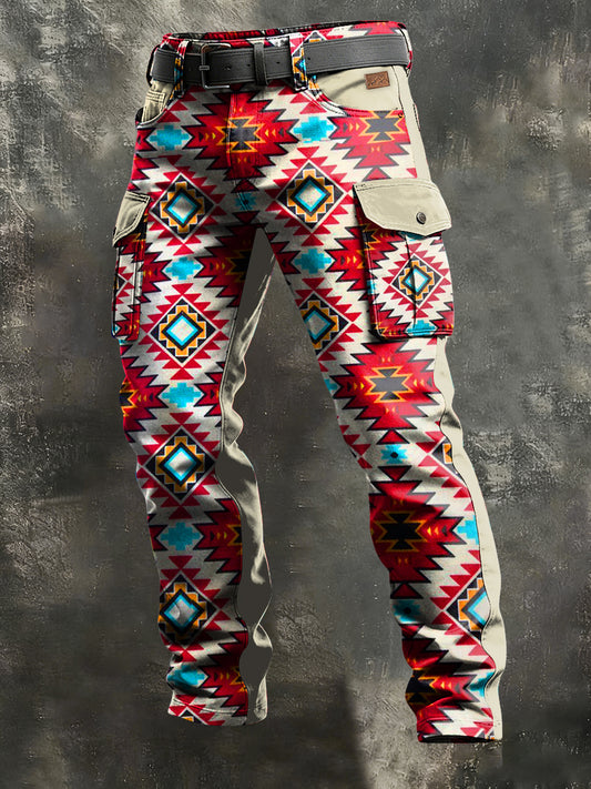 Men's Retro Vacation Business Bohemia Art Print Casual Workwear Trousers