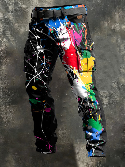 Men's Retro Vacation Business Art Print Casual Workwear Trousers