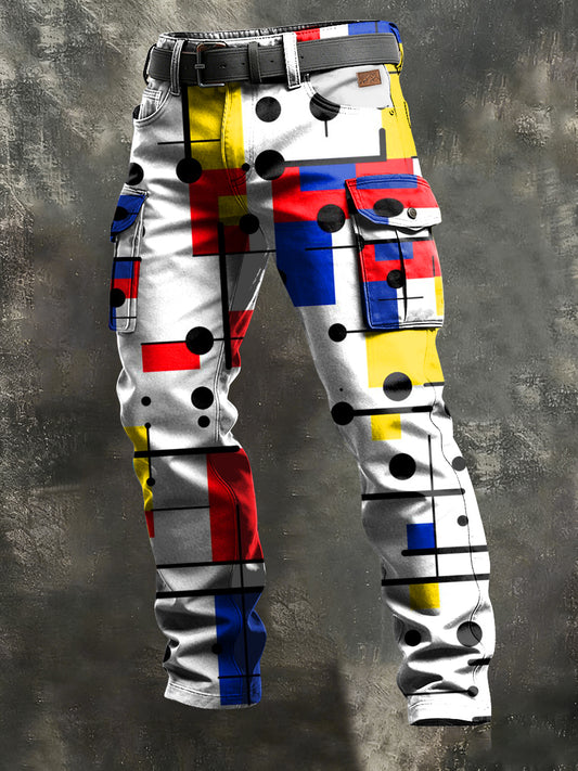 Men's Retro Vacation Business Art Print Casual Workwear Trousers