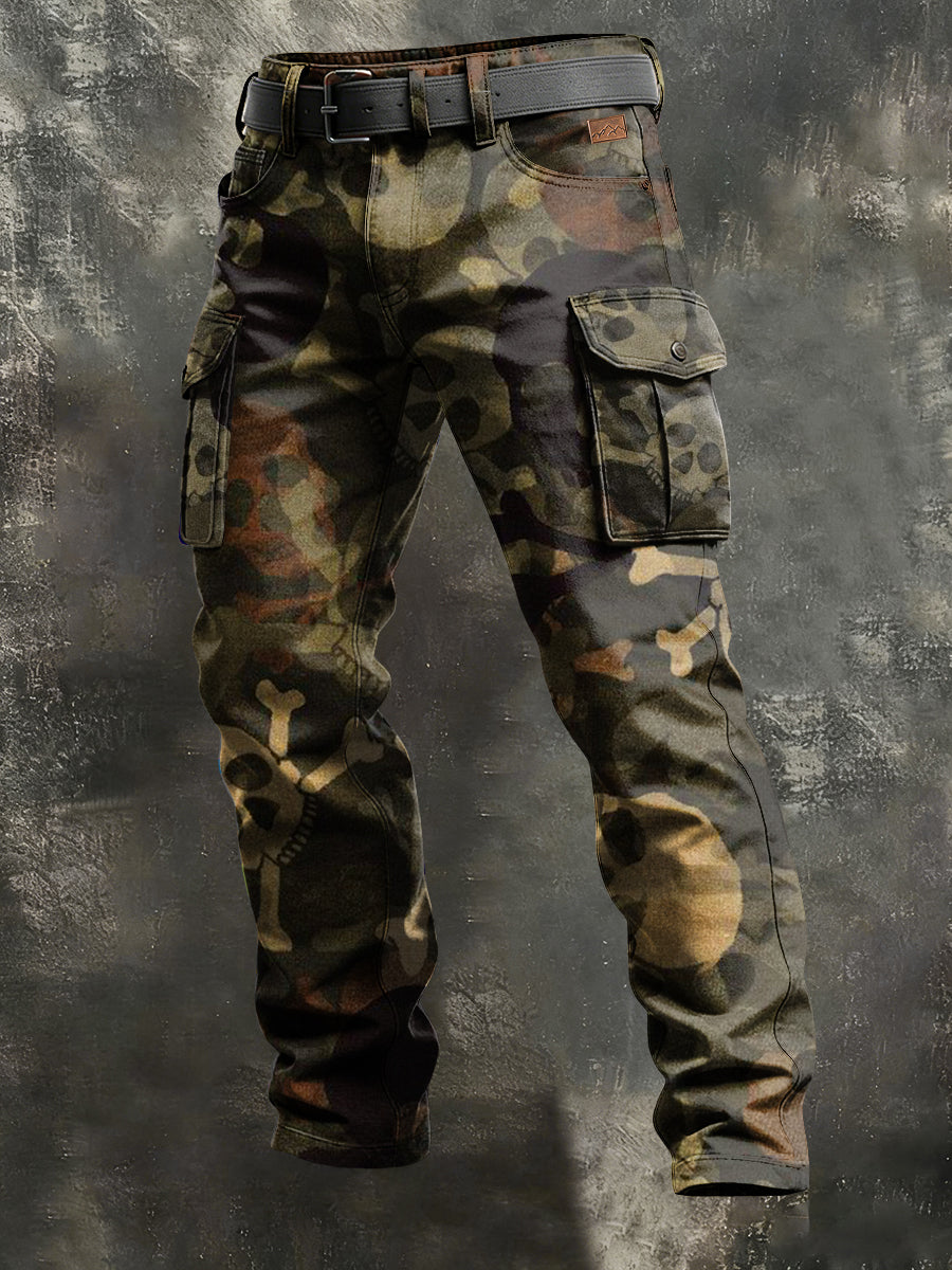 Men's Retro Vacation Business Skull Art Print Casual Workwear Trousers