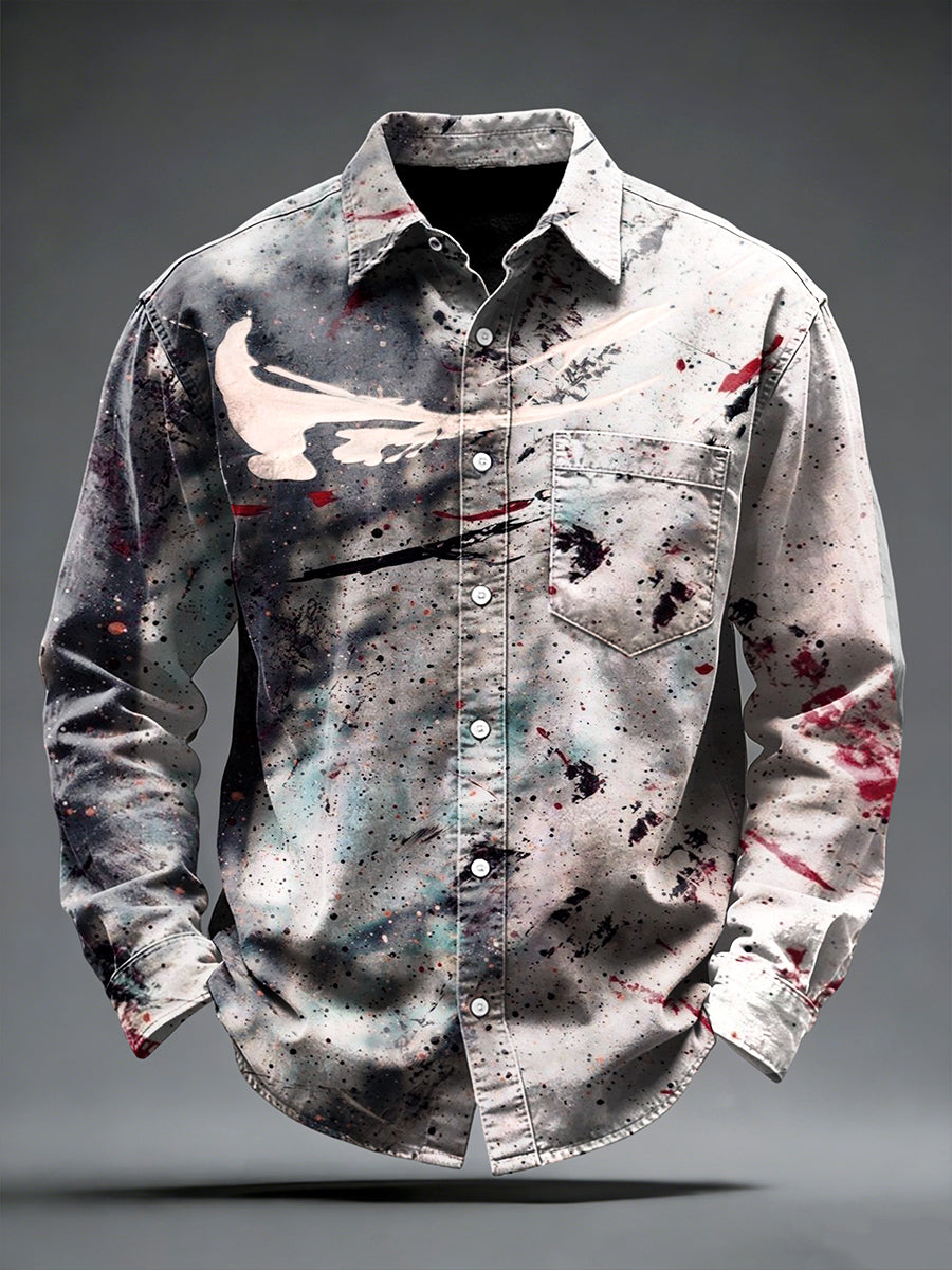 Men's Pigment-Dyed Graffiti Print Minimalist Casual Shirt