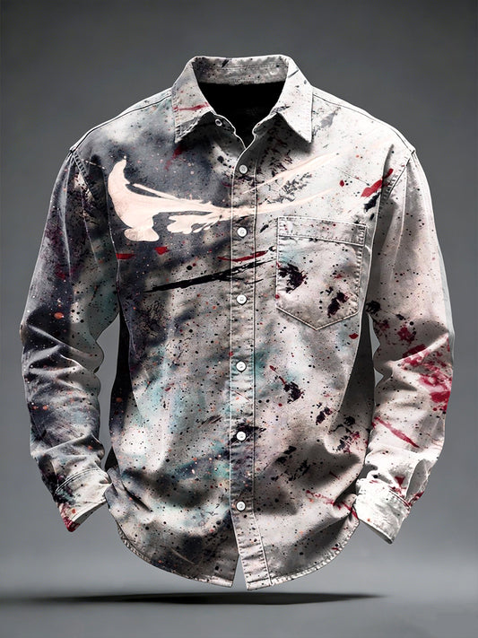 Men's Pigment-Dyed Graffiti Print Minimalist Casual Shirt