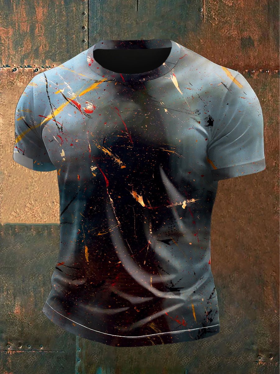 Men's Graffiti-Printed Gradient Casual T-Shirt