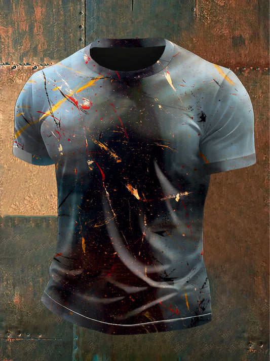 Men's Graffiti-Printed Gradient Casual T-Shirt