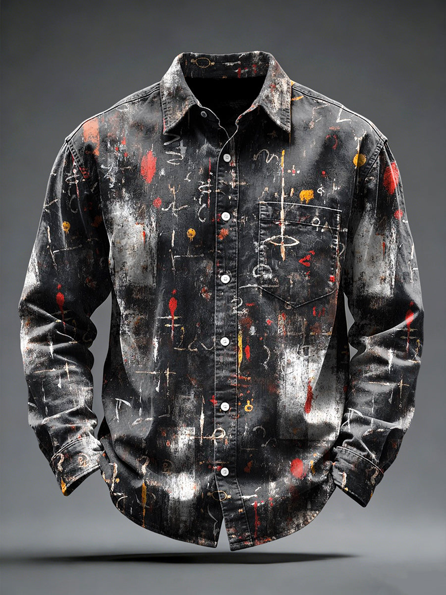 Men's Graffiti Text Print Black Casual Shirt